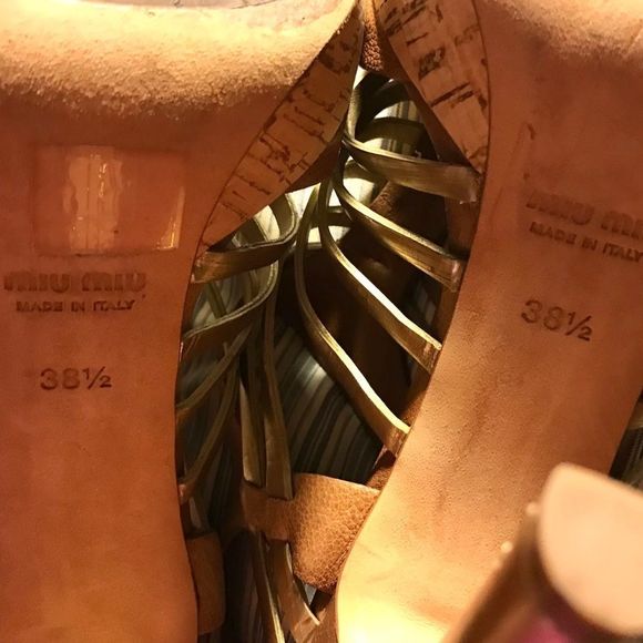miu miu | Authenticated | Gladiator | Cork Platforms in Gold, Tan & Caramel - Picture 13 of 16